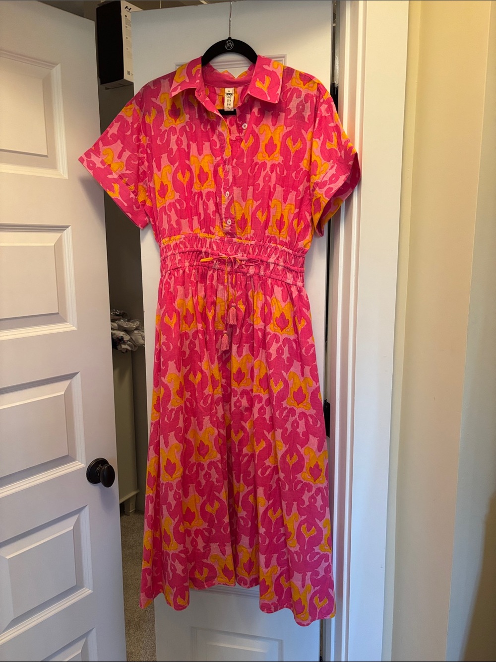 Uncle Frank Pink & Yellow ikat Shirtwaist Dress